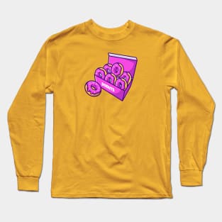 Doughnut With Box Cartoon Illustration Long Sleeve T-Shirt